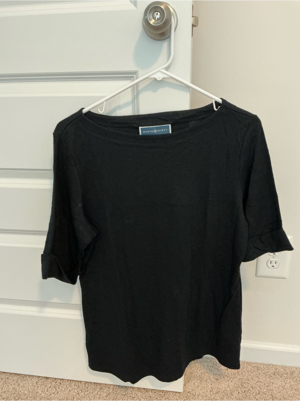 Karen Scott Black Short Sleeve Knit Top with Rolled Cuffs